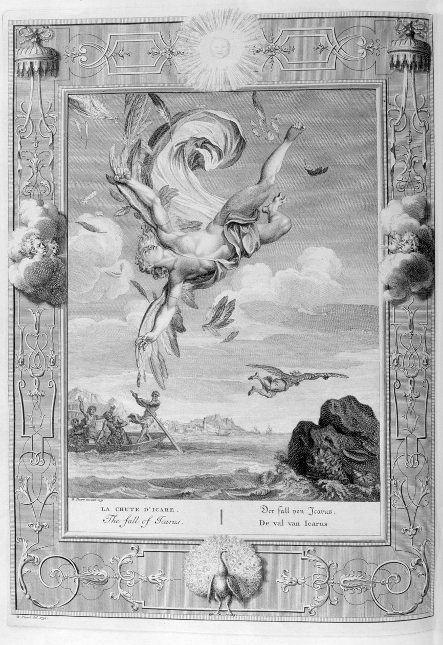 De val van Icarus, 1733 door Bernard Picart