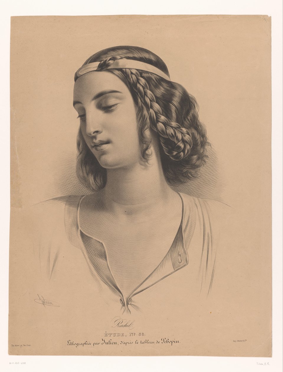 Portret van de actrice Mademoiselle Rachel (Élisabeth Rachel Félix) door Bernard Romain Julien