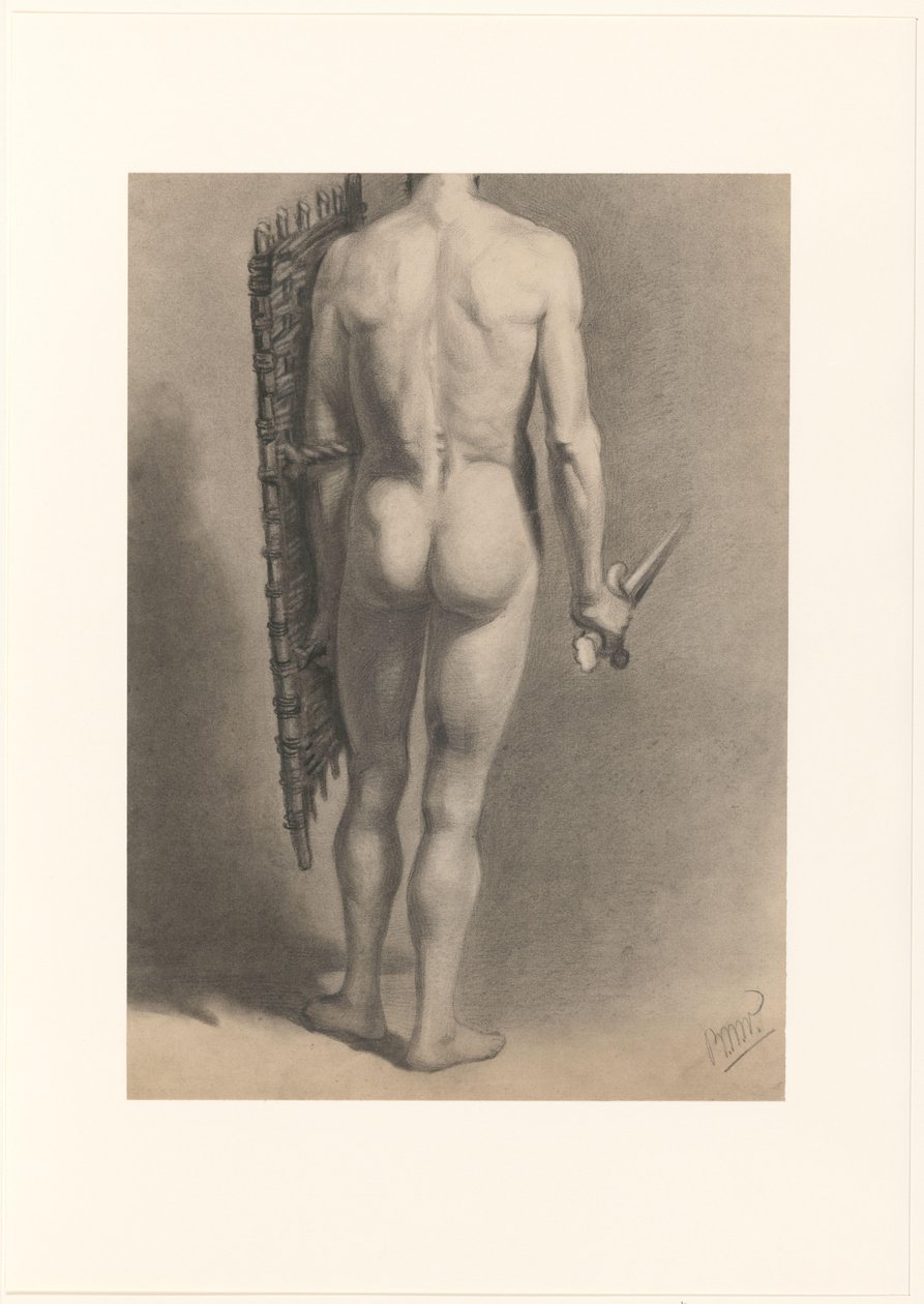 Mannelijk naakt met zwaard en schild, op de rug gezien door Bernard Willem Wierink (signed by artist)