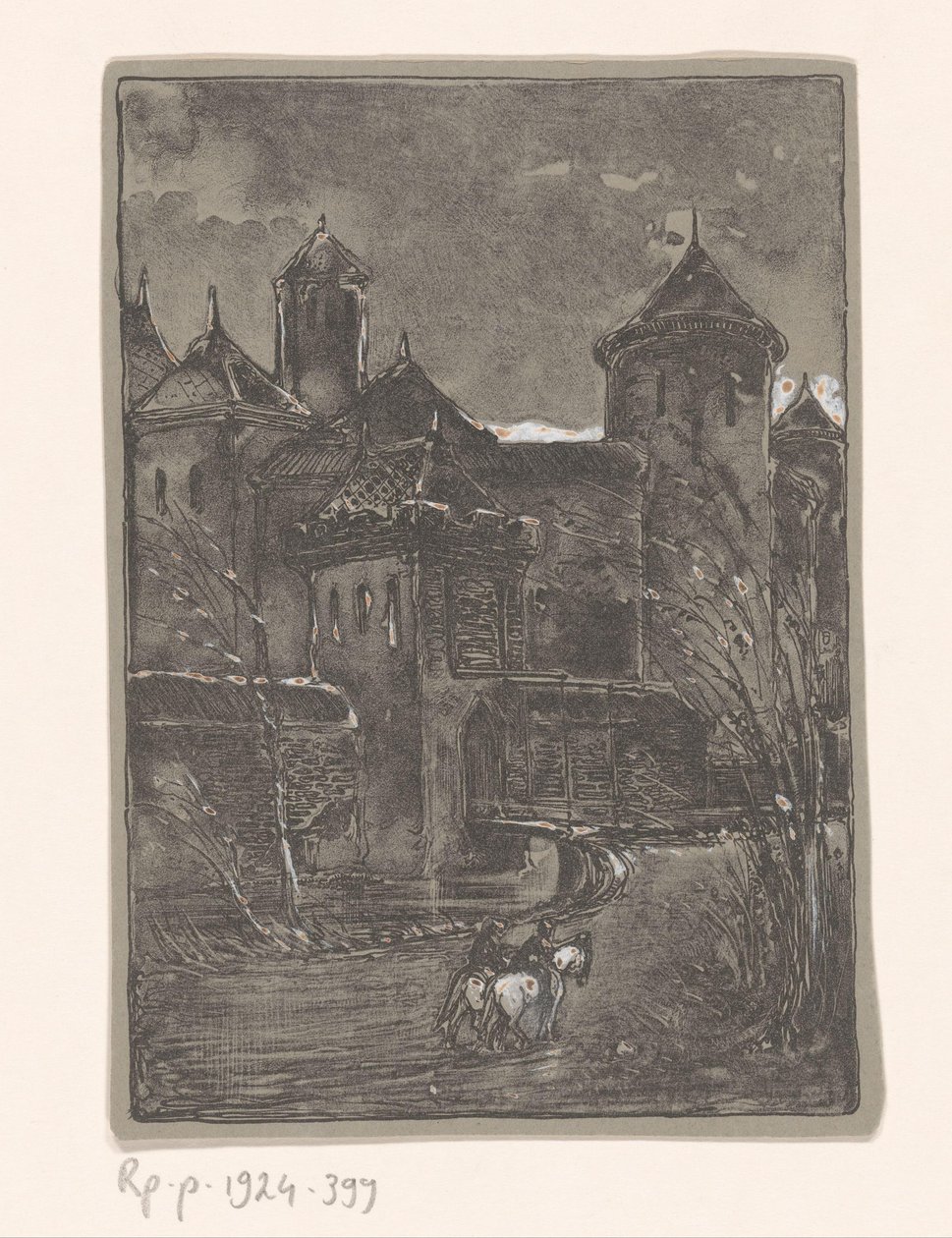 Kasteel met twee ruiters door Bernard Willem Wierink