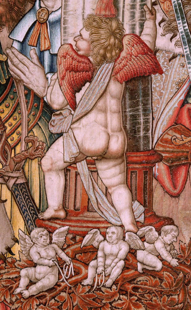 Vlaamse wandtapijt. Serie De Eerbewijzen; Adel. Vierde wandtapijt in de serie. Model Cartonisten uit de kring van Bernard van Orley en Jan Gossaert (Mabuse). Fabriek Pieter van Aelst, Brussel. Ca 1550. door Bernard van Orley