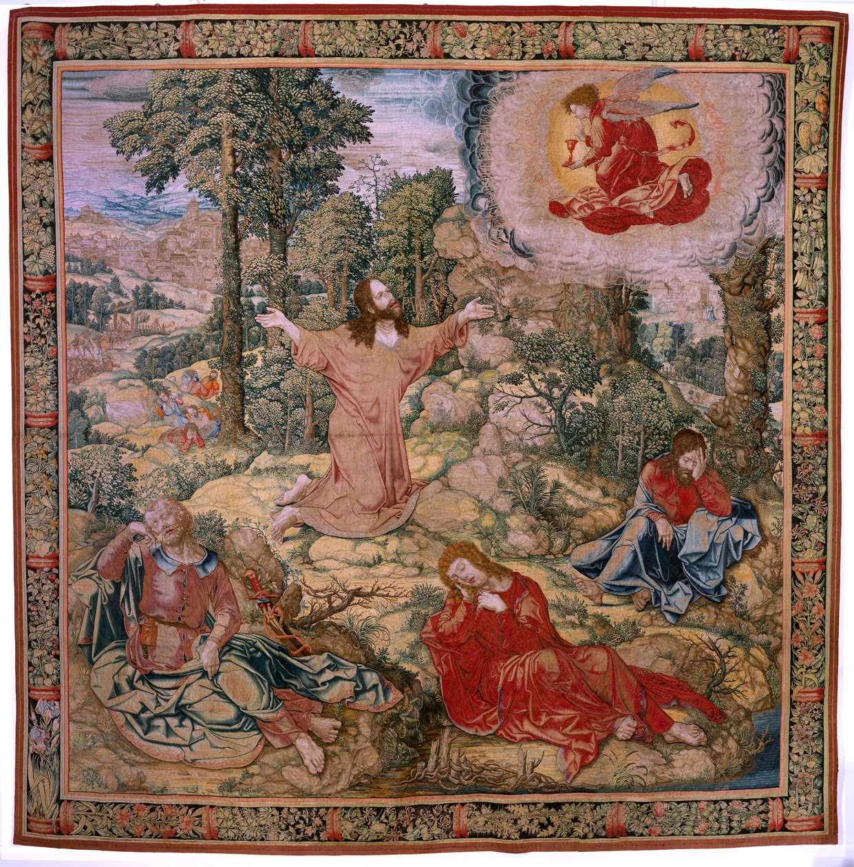 Vlaams wandtapijt. Serie De passie van Christus. Christus in de Olijfberg. Manufacture Pieter de Pannemaeker, Brussel. Tekenaar Barend van Orley. Ca 1518-1522. door Bernard van Orley