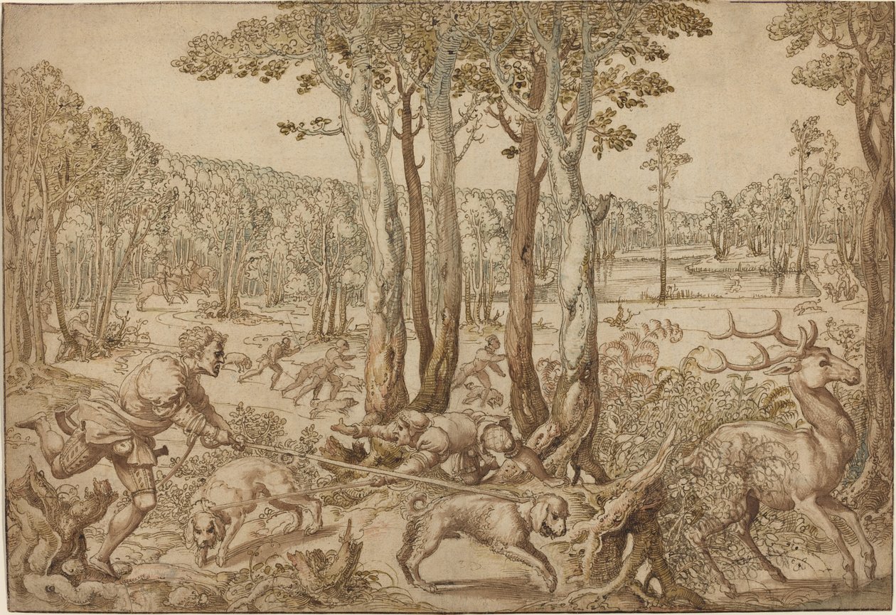 De Jachten van Maximiliaan: De Hertenjacht (augustus) door Bernard van Orley