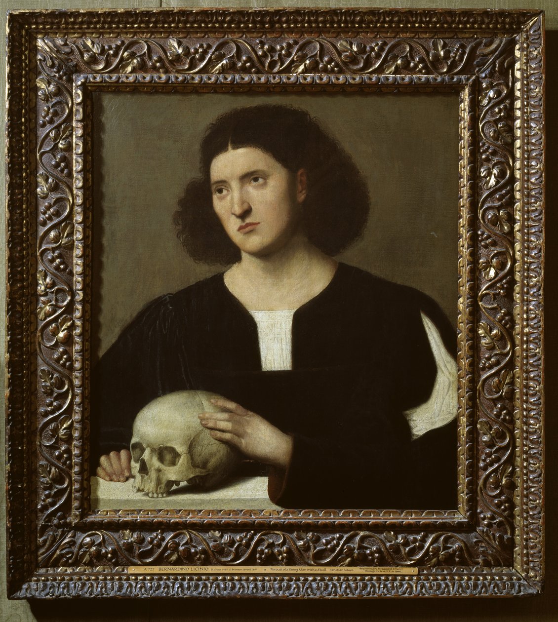 Portret van een Jonge Man met een Schedel, 17e eeuw door Bernardino Licinio