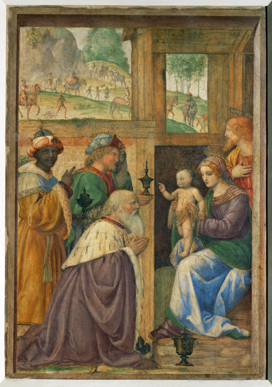 Aanbidding der koningen ... door Bernardino (attr. to) Luini