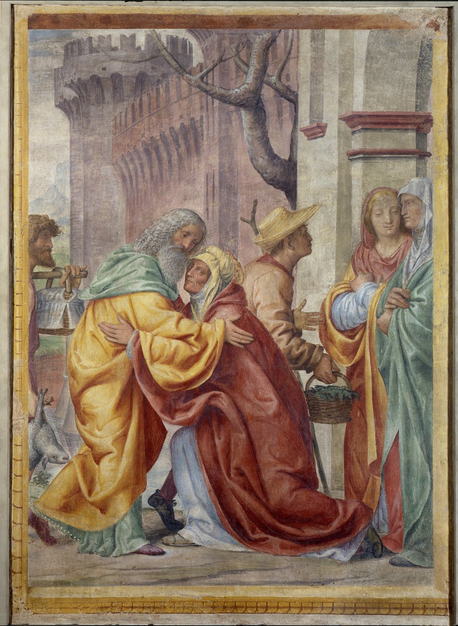 Ontmoeting van St. Anna en St. Joachim bij de gouden deur door Bernardino Luini