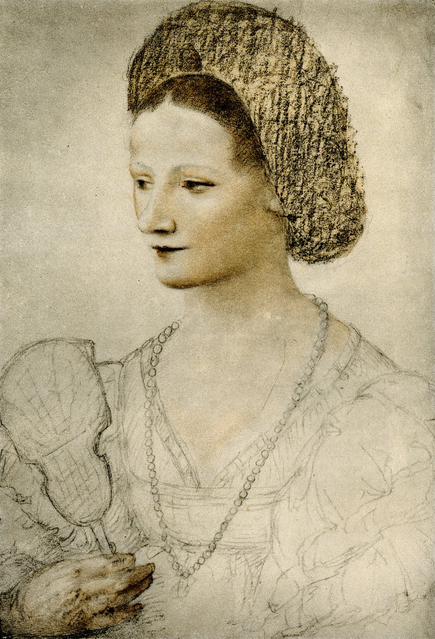 Portret van een onbekende vrouw met een waaier door Bernardino Luini