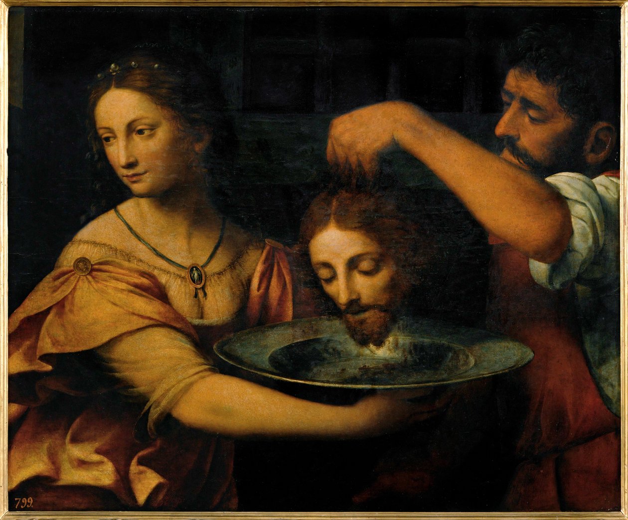 Salome ontvangt het hoofd van de heilige Johannes Baptist (schilderij op doek) door Bernardino Luini