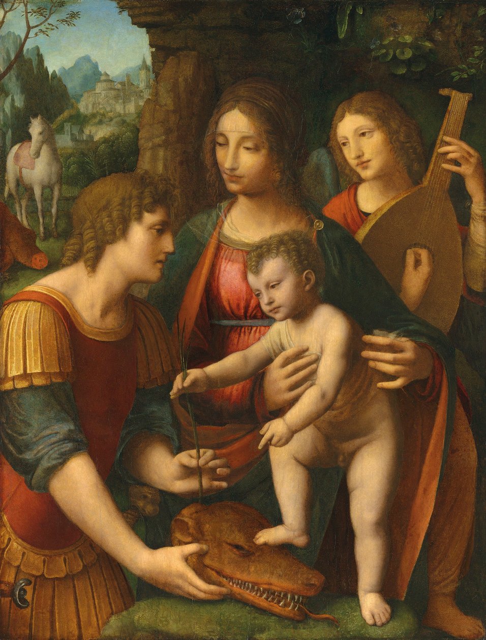 De Madonna en het kind met Sint Joris en een engel door Bernardino Luini