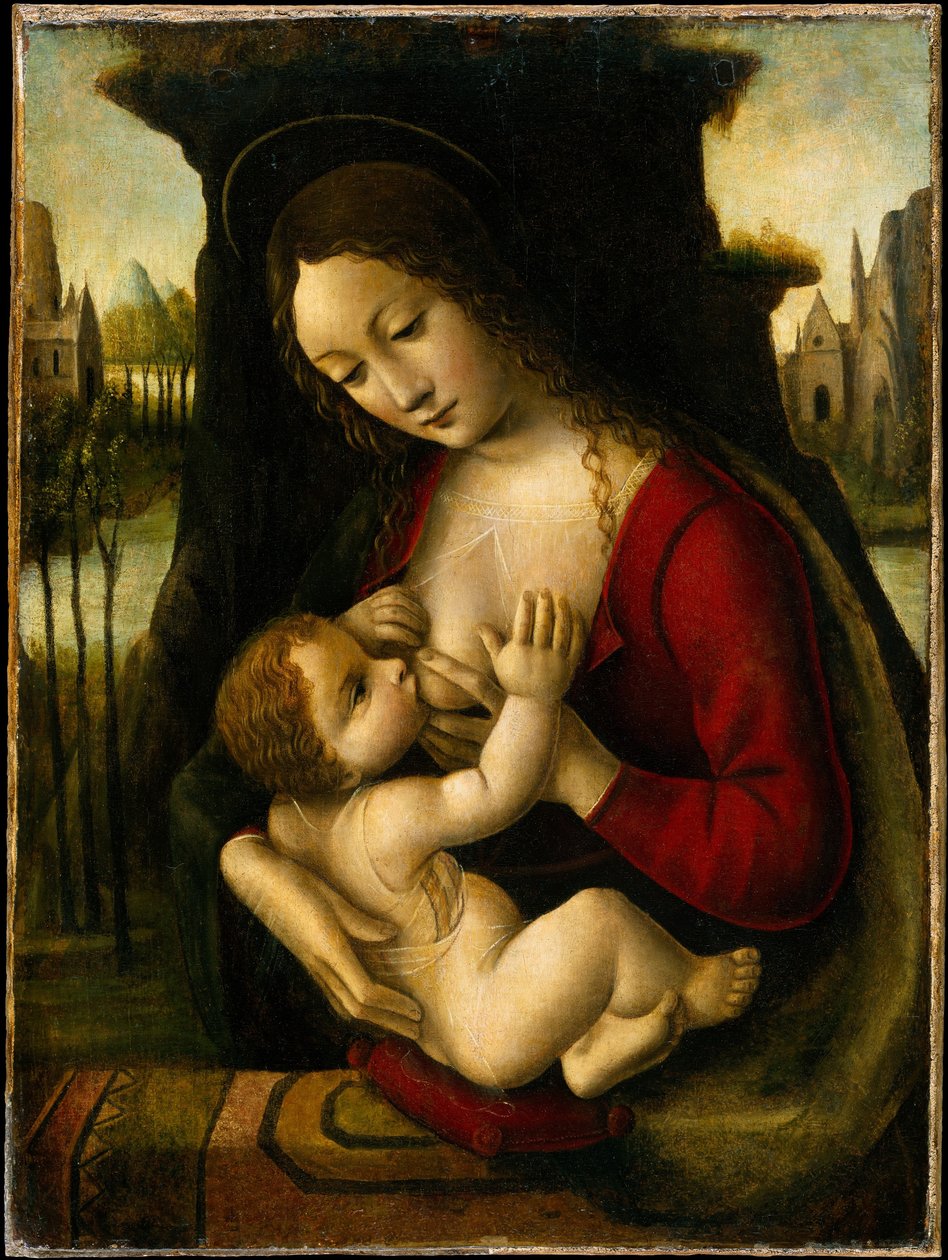 Madonna met kind (olieverf op hout) door Bernardino de