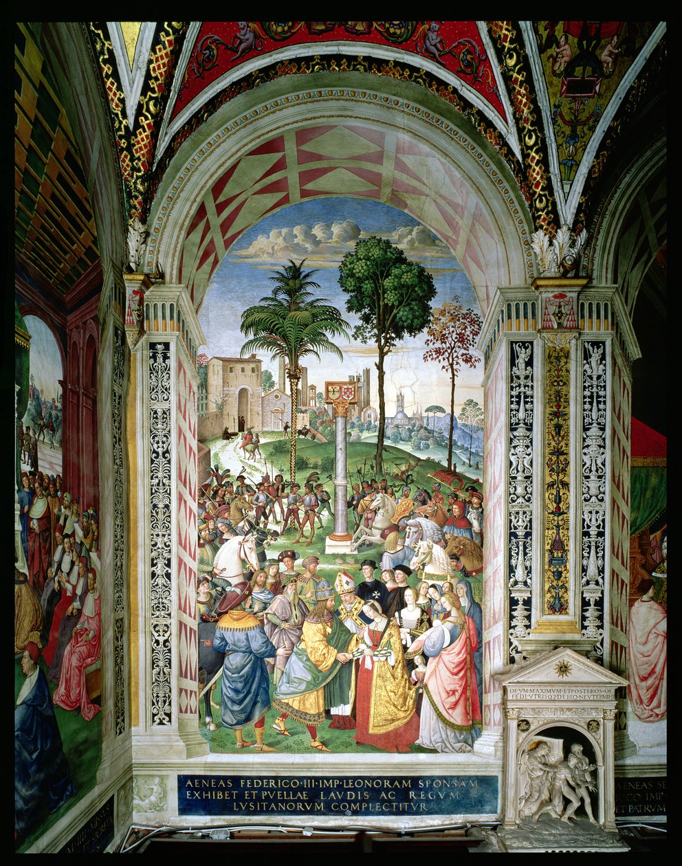 Aeneas Sylvius Piccolomini (1405-64) presenteert Eleonora van Aragon aan Frederik III (1415-93) op 24 februari 1452 door Bernardino di Betto Pinturicchio