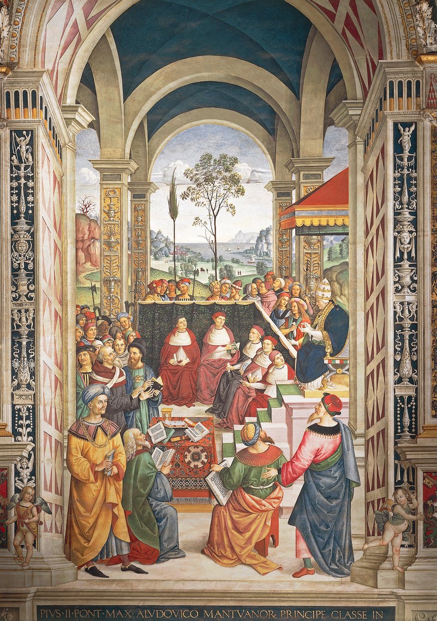 Pius II bijeen in Mantova voor dieet georganiseerd om kruistocht tegen Turken te plannen (detail) door Bernardino di Betto Pinturicchio