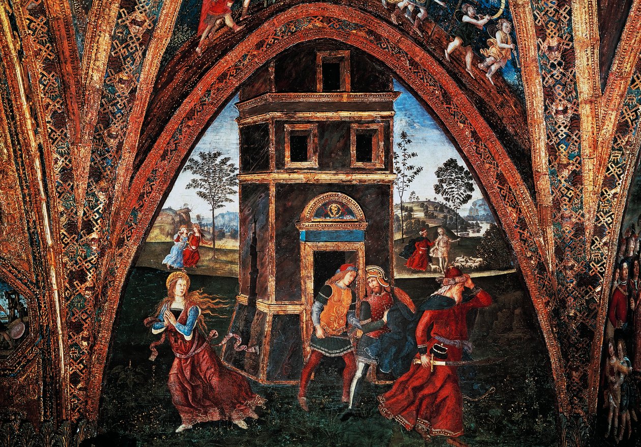 Martelaarschap van Sint Barbara, door Bernardino Pinturicchio, fresco, Hal van de Heiligen, Borgia-appartementen, Apostolisch Paleis, Vaticaanstad, Italië door Bernardino di Betto Pinturicchio