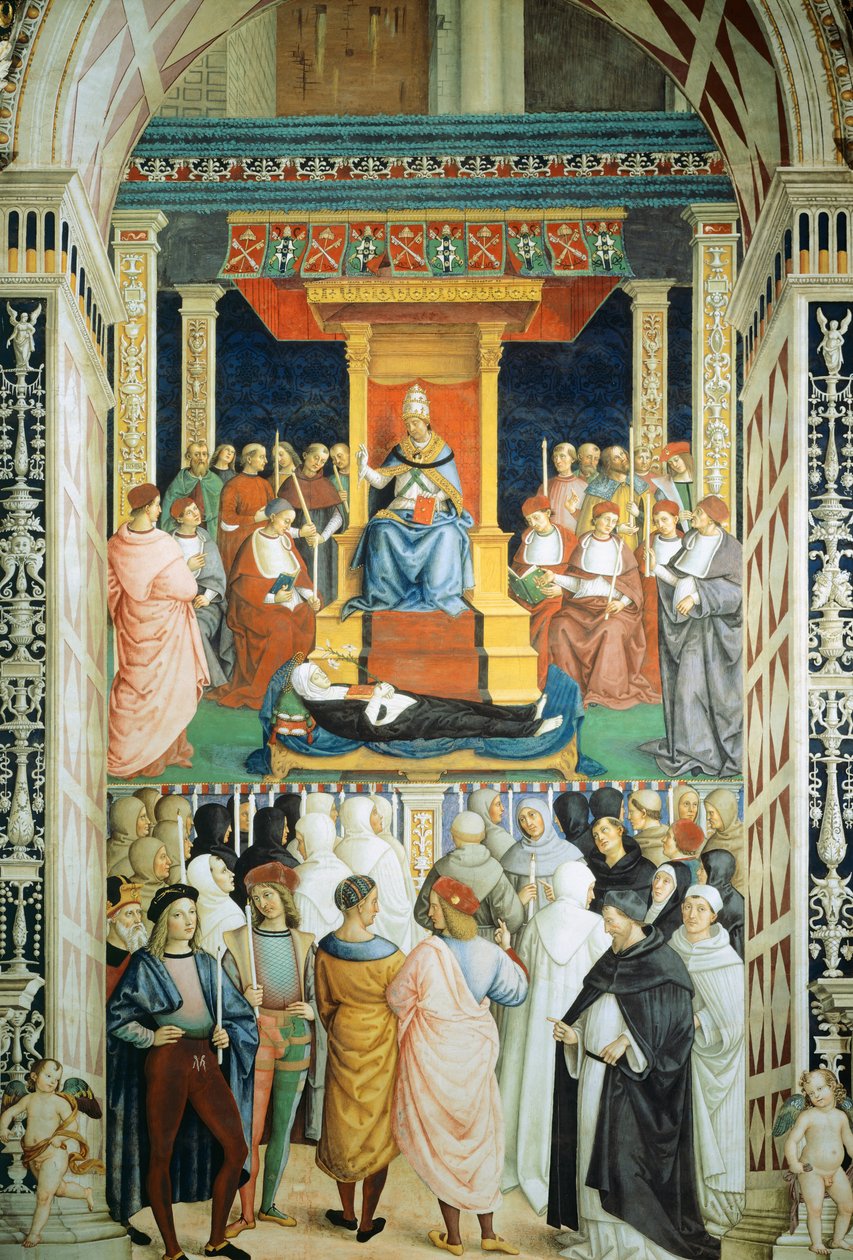 Pius II canoniseert Sint Catharina van Siena in 1461 door Bernardino di Betto Pinturicchio