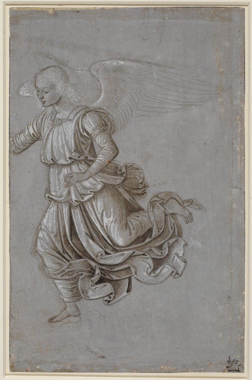 Studie van een vliegende engel door Bernardino di Betto Pinturicchio