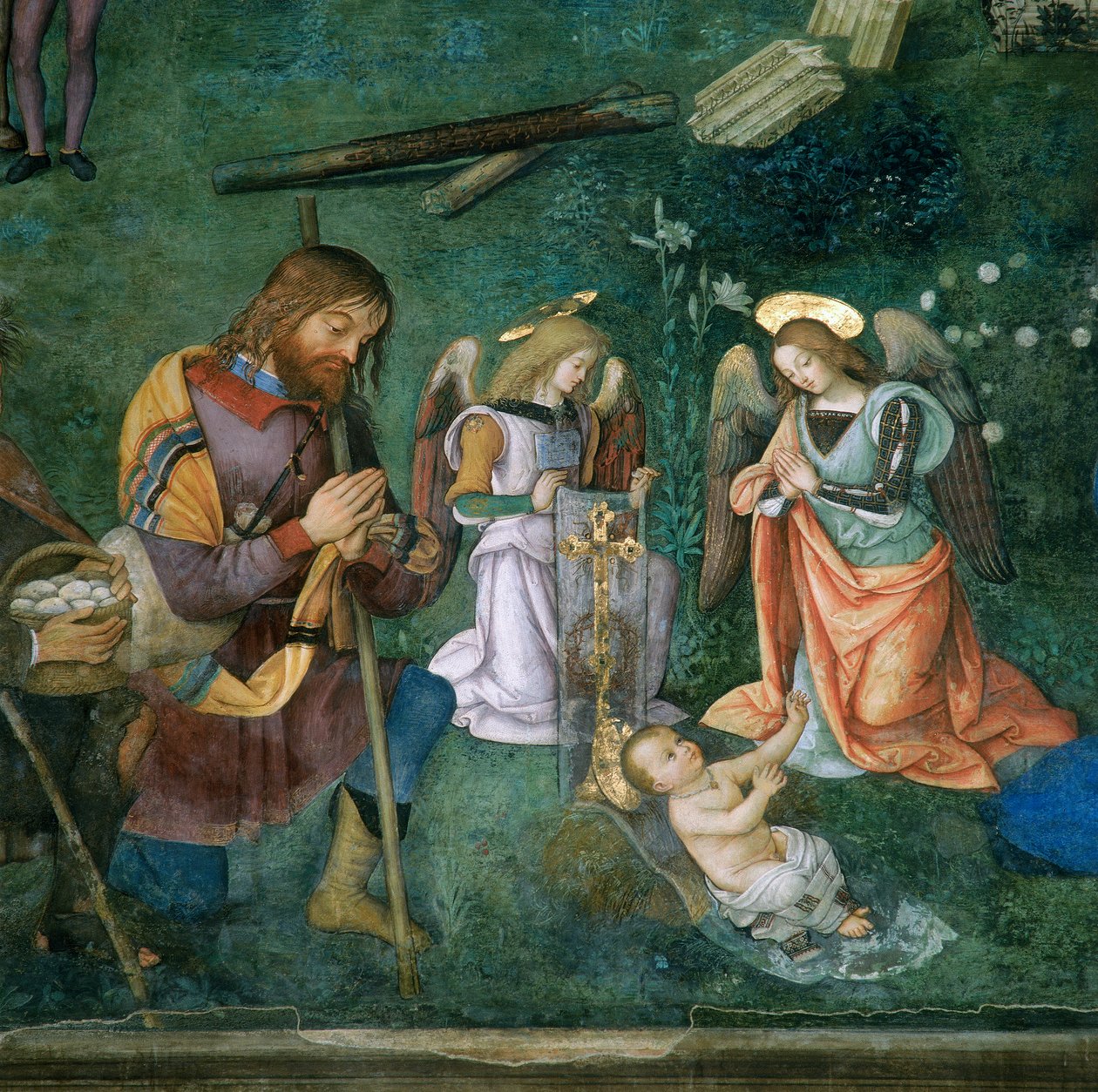 Het Christuskind (detail van de Geboorte) door Bernardino di Betto Pinturicchio