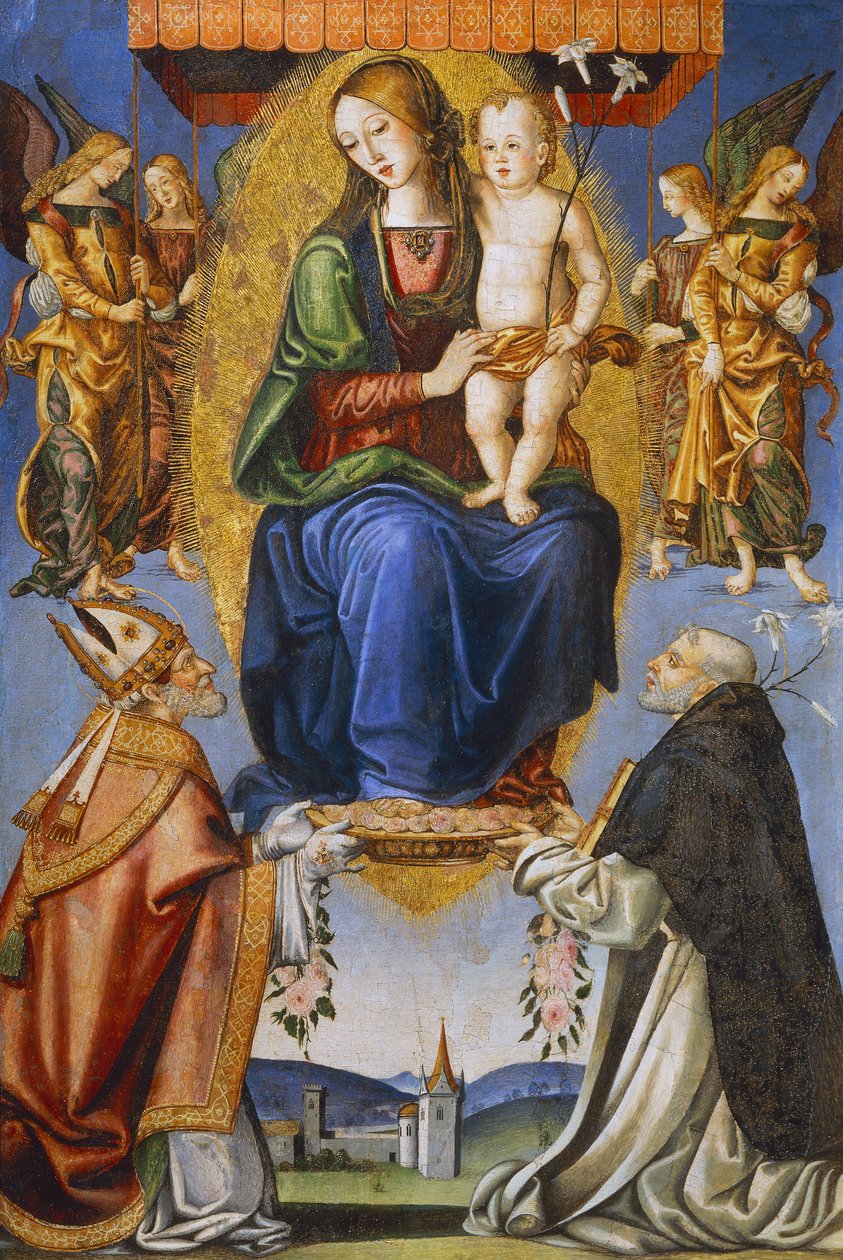 Madonna en Kind met St. Severino en Dominic door Bernardino di Mariotto