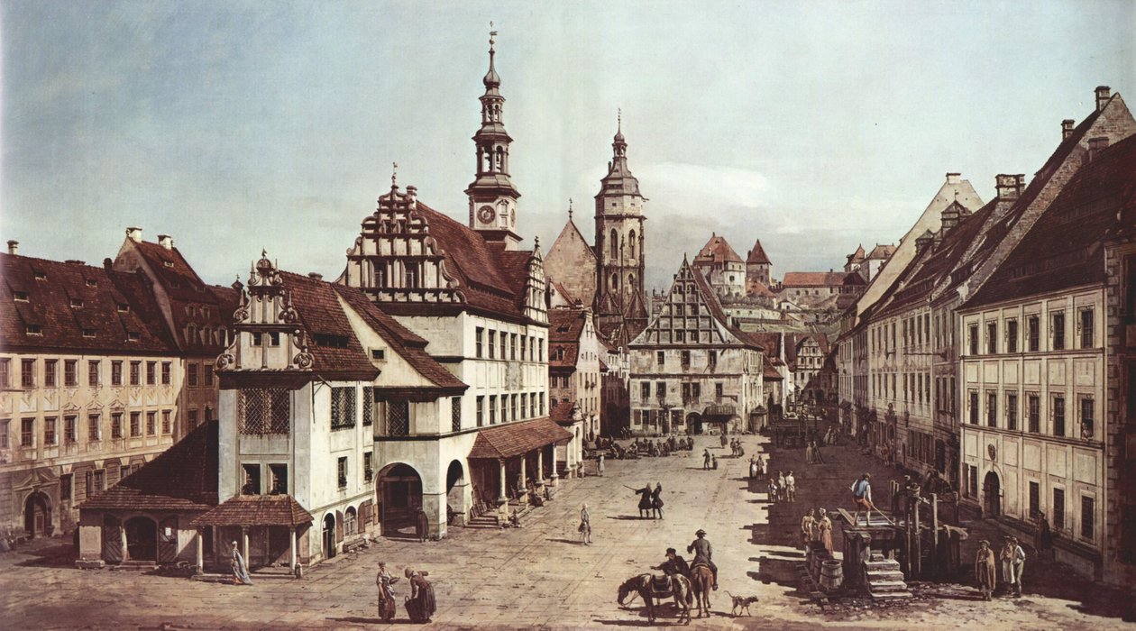 De markt van Pirna door Bernardo Bellotto