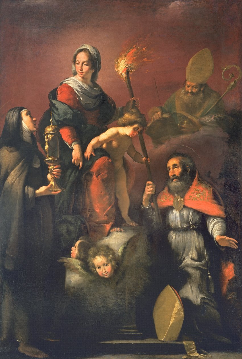 Madonna en Kind met St. Clara, St. Ambrosius en St. Erasmus door Bernardo Strozzi