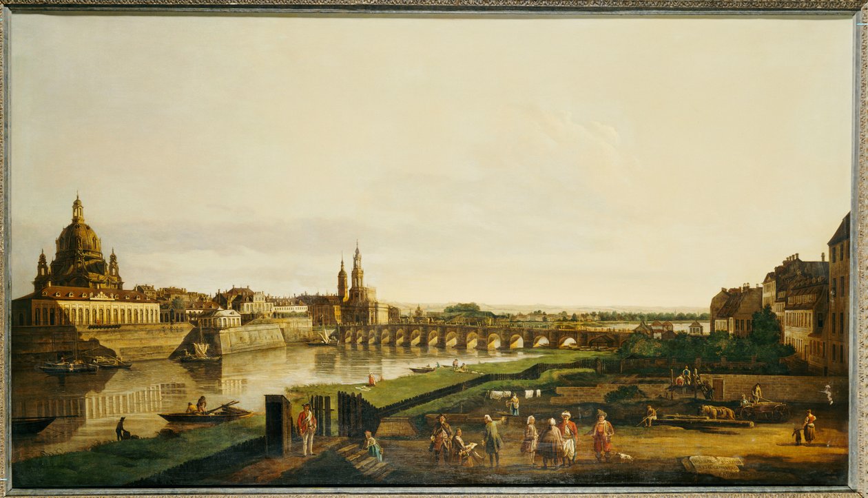 Een uitzicht op Dresden vanaf de rechteroever van de rivier de Elbe boven de Augustusbrug door Bernardo Bellotto