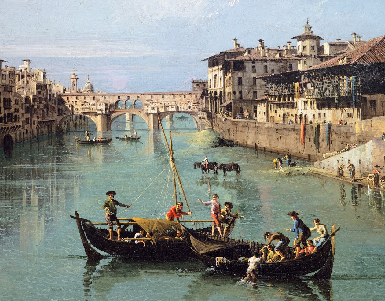 De rivier de Arno en de Ponte Vecchio in Florence door Bernardo Bellotto