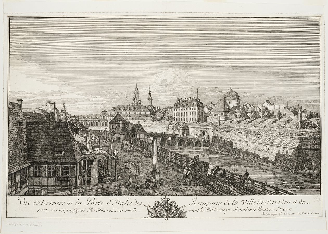 Buitenaanzicht van de Italiaanse poort van de vestingwerken van de stad Dresden door Bernardo Bellotto