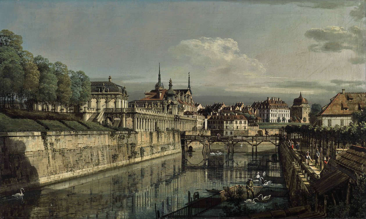 Duits: Dresden, am Zwinger Uitzicht op de gracht van de Zwinger door Bernardo Bellotto