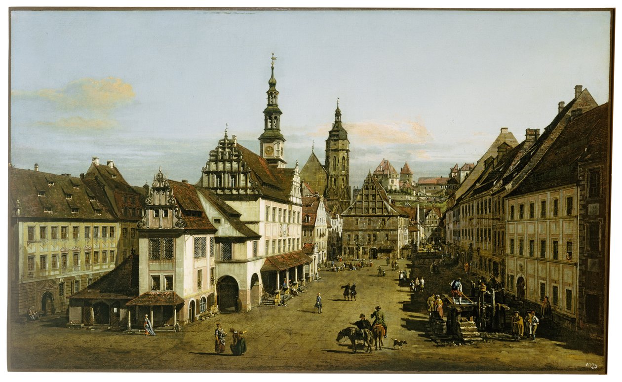 Duits: Städtebild (Marktplaats in Pirna) De marktplaats in Pirna door Bernardo Bellotto