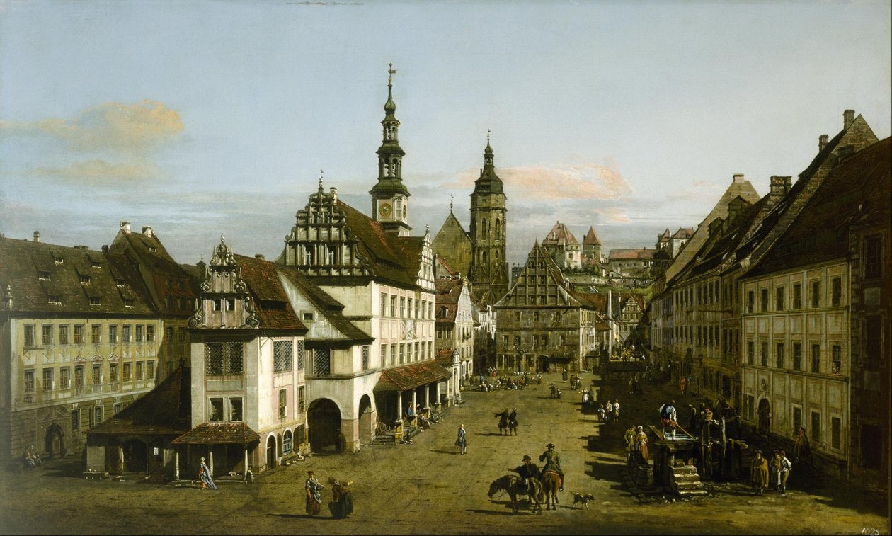 Duits: Städtebild (Marktplaats in Pirna) De marktplaats in Pirna door Bernardo Bellotto