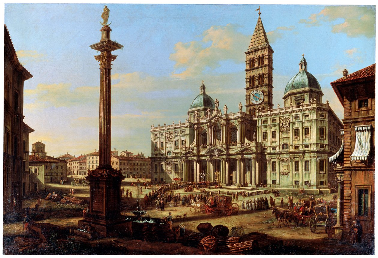 Het plein en de kerk van Santa Maria Maggiore in Rome, 1739 door Bernardo Bellotto
