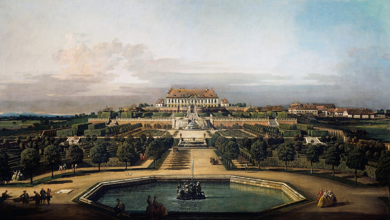 Het keizerlijke kasteel Schlosshof, tuinzijde door Bernardo Bellotto
