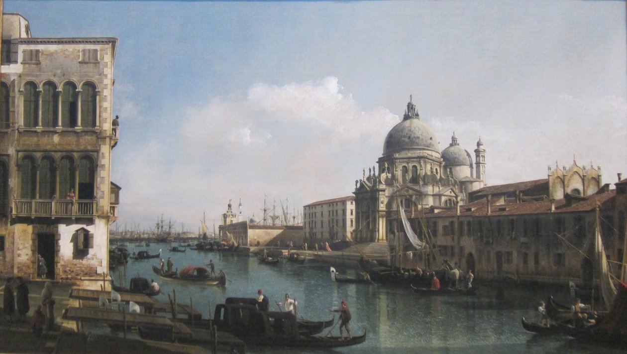 Uitzicht op het Canal Grande: Santa Maria della Salute en de Dogana vanaf Campo Santa Maria Zobenigo door Bernardo Bellotto