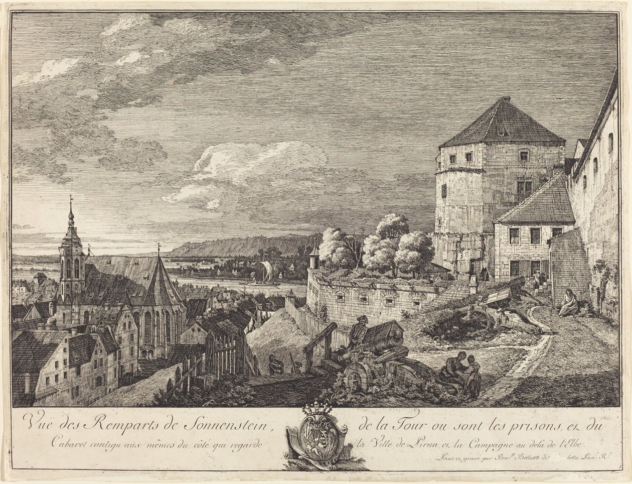 Uitzicht op de wallen van Sonnenstein door Bernardo Bellotto