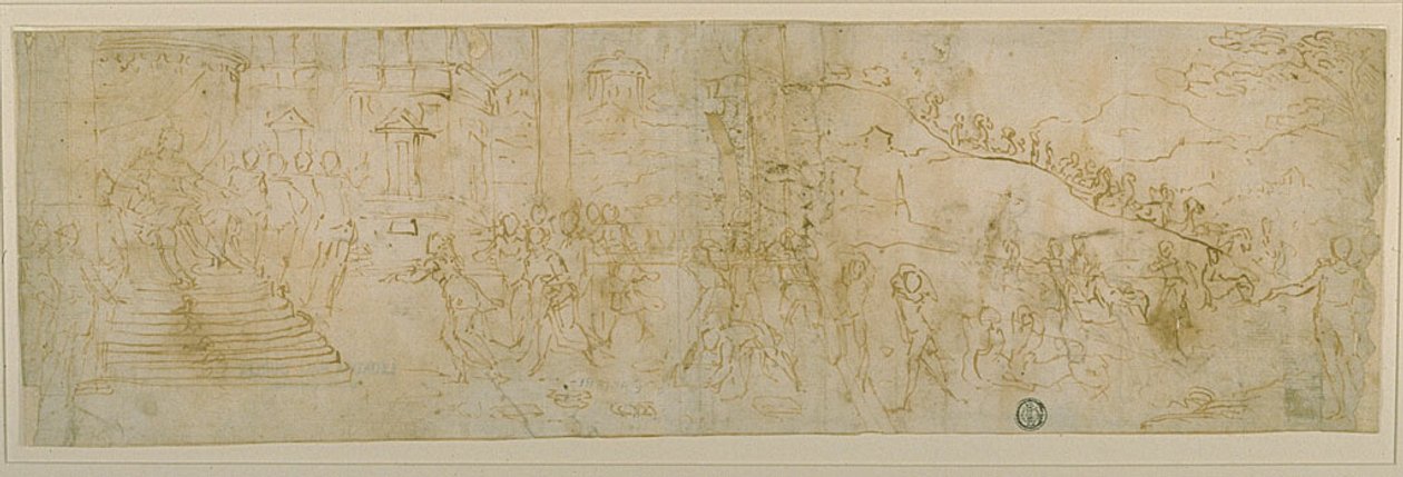 Salomo en de koningin van Scheba (recto); Schets van de koningin van Scheba (verso) door Bernardo Castello