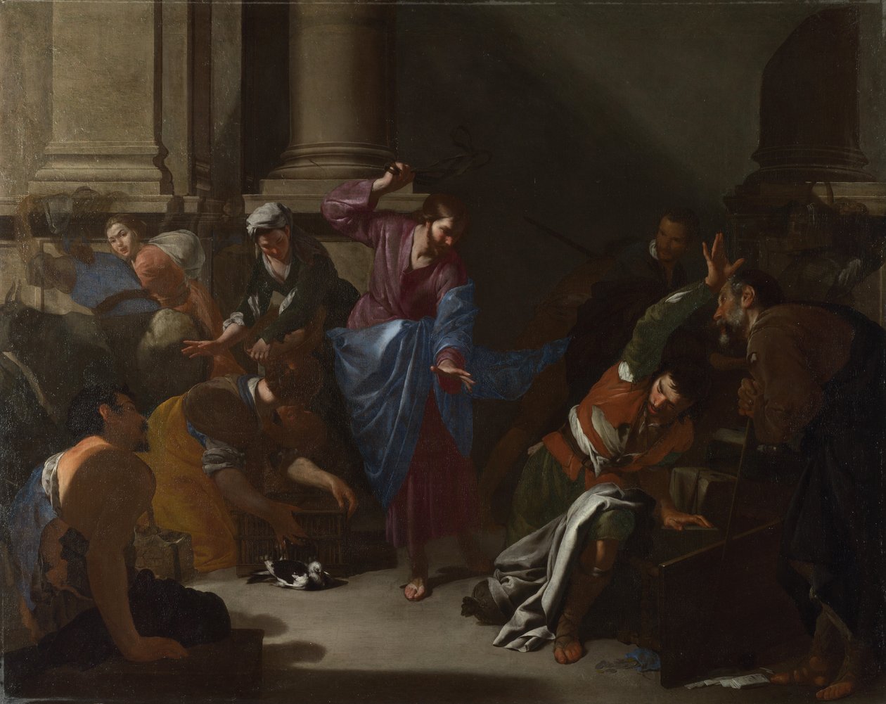 Christus verdrijft de handelaars uit de tempel, ca. 1645 door Bernardo Cavallino