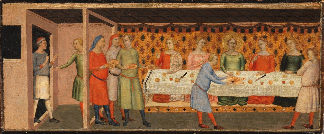 Bruiloftsmaal van de heilige Cecilia door Bernardo Daddi