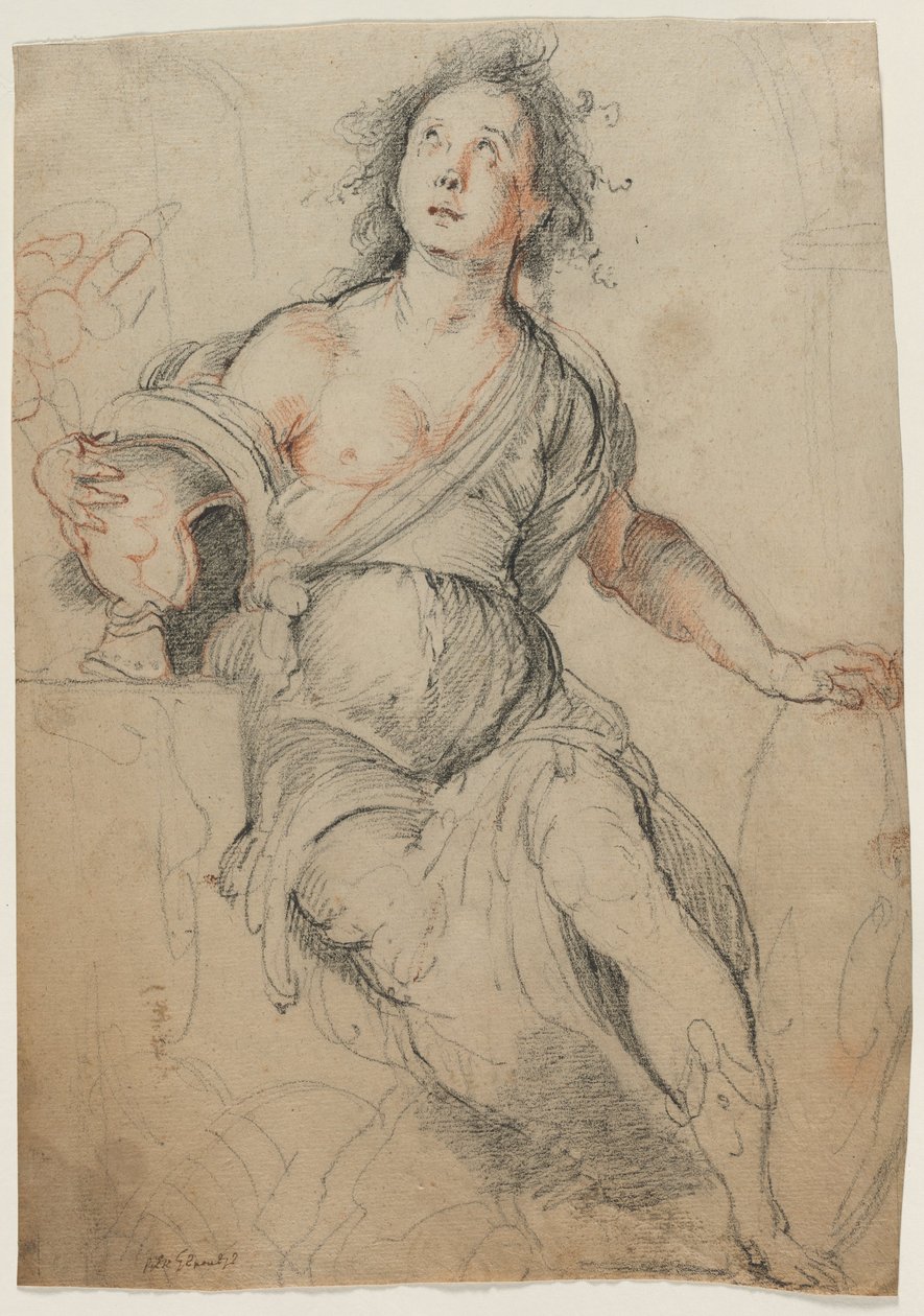 Allegorisch figuur, c.1635 (zwarte krijt met rode krijt) door Bernardo Strozzi