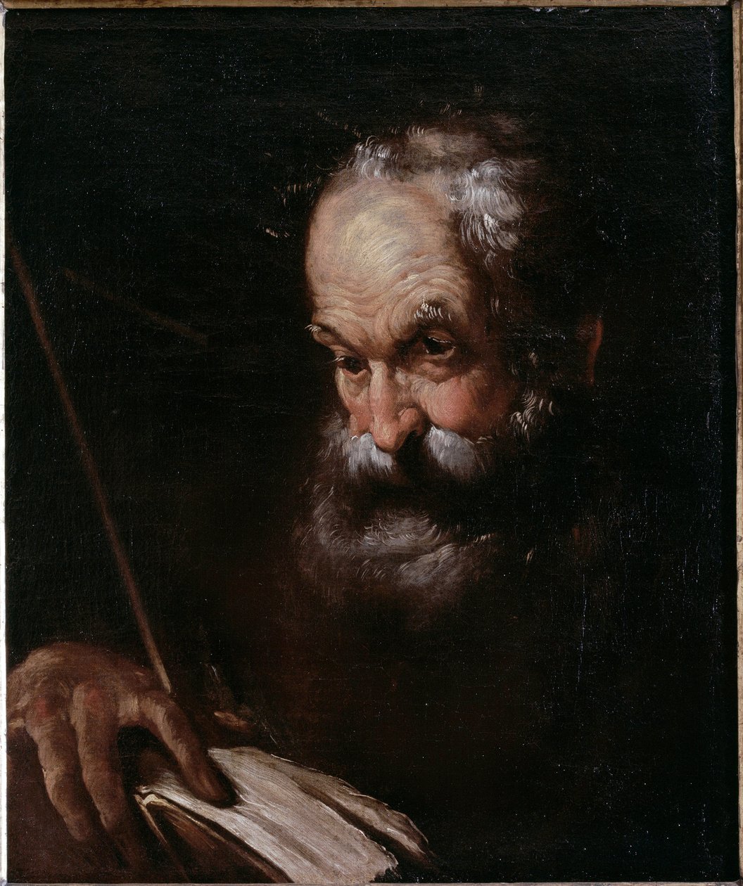Portret van oude man met een boek door Bernardo Strozzi