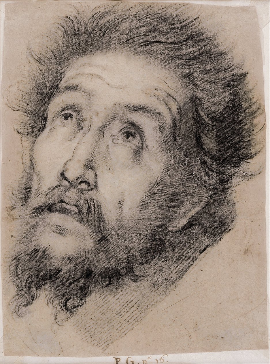 Studie voor Franciscus van Assisi die het kruis aanbidt door Bernardo Strozzi