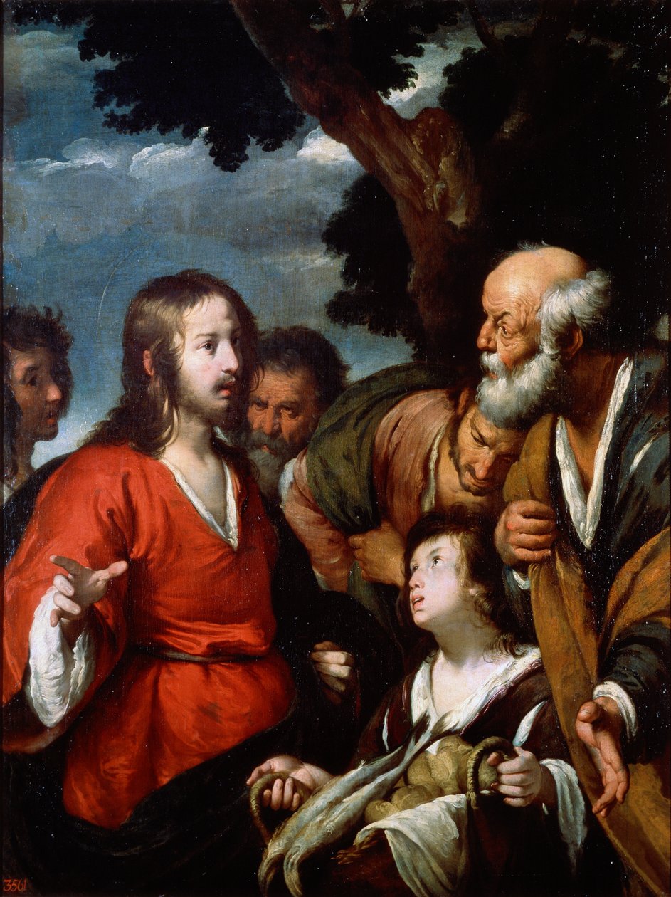 Het wonder van de vijf broden en twee vissen, na 1630 door Bernardo Strozzi