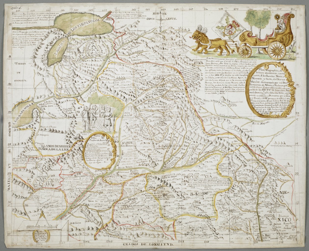Kaart van delen van New Mexico door Bernardo de Miera y Pacheco