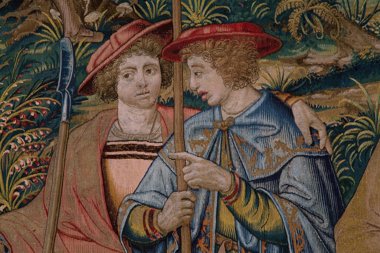 Vlaamse wandtapijt. Serie De Stichting van Rome: Faustulus ontmoet Romulus en Remus. Cartonist Barend van Orley (?). Manufacture Brussel. 1525-1530. (detail) door Bernart van (attr. to) Orley