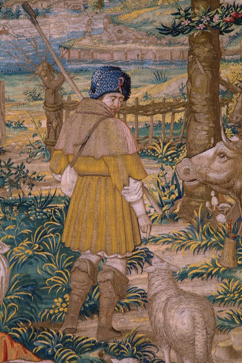 Vlaamse wandtapijt. Serie De stichting van Rome: Faustulus ontmoet Romulus en Remus. Tekenaar Barend van Orley (?). Brusselse fabricage. 1525-1530. (detail) door Bernart van (attr. to) Orley
