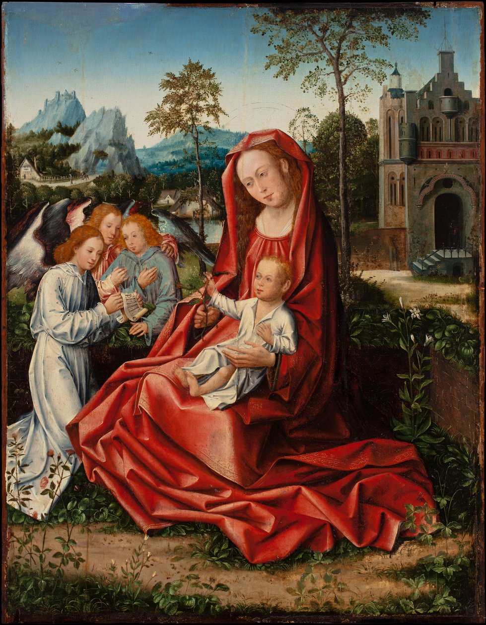 Maagd en Kind met Engelen, ca. 1530-1550 door Bernart van (follower of) Orley