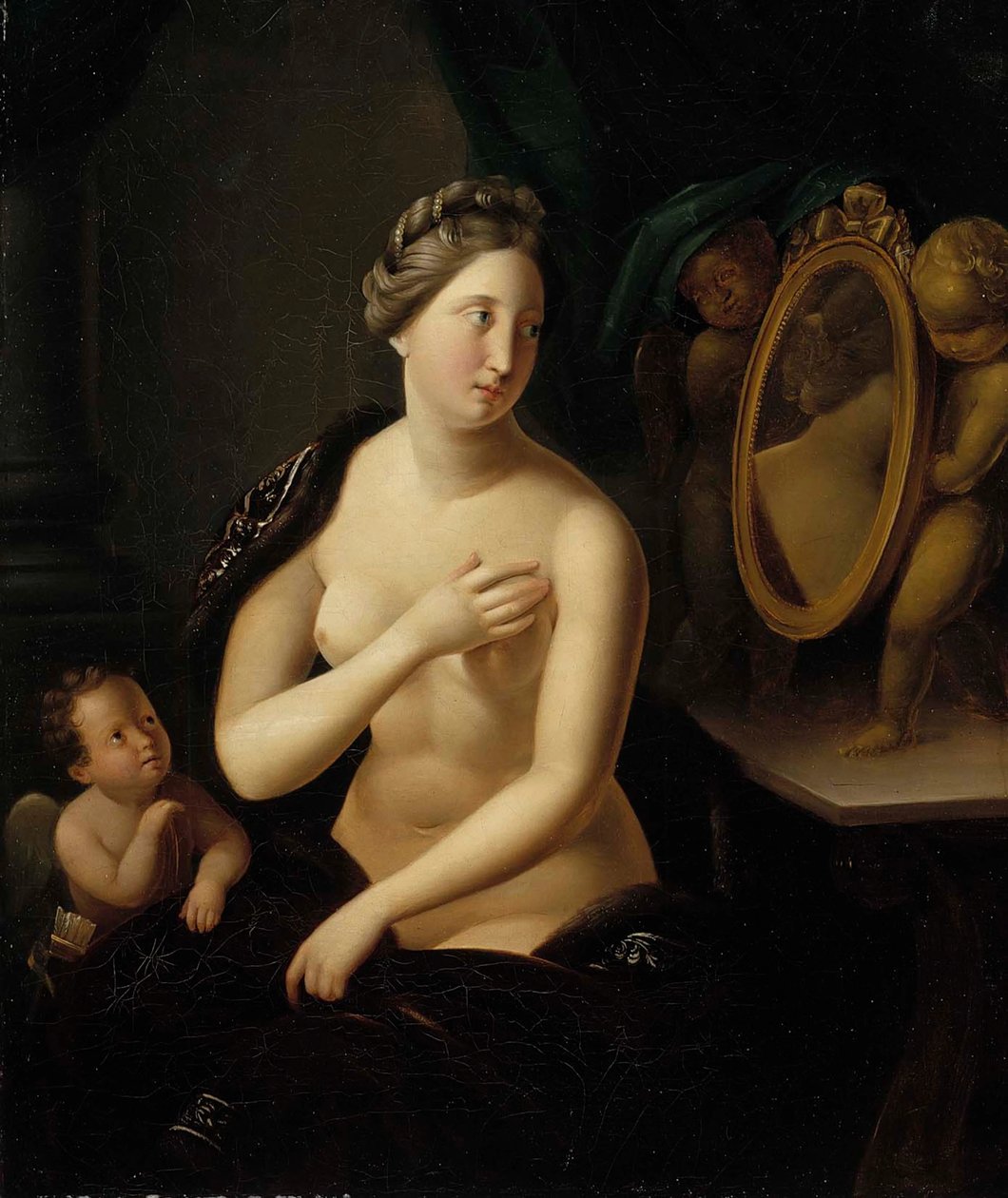Vrouw kijkt in de spiegel door Berndt Godenhjelm