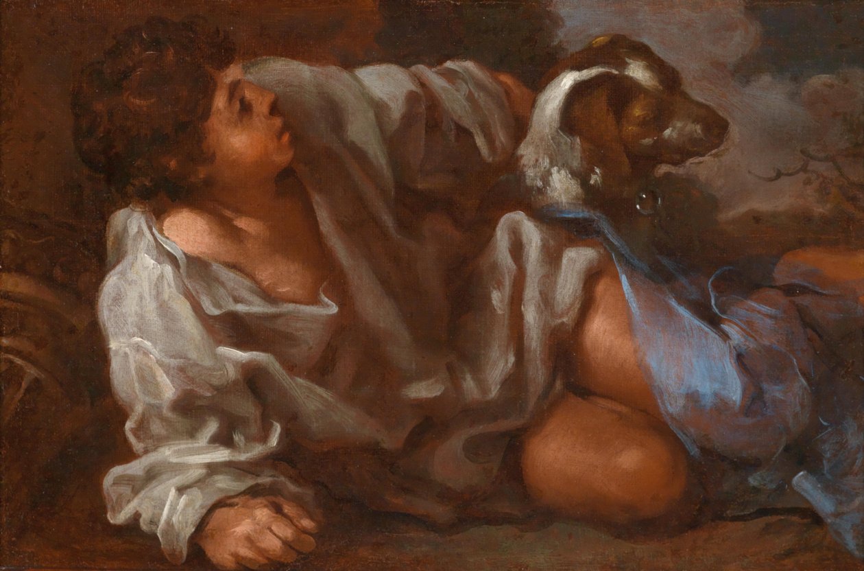 Jongen met hond door Bernhard Keil
