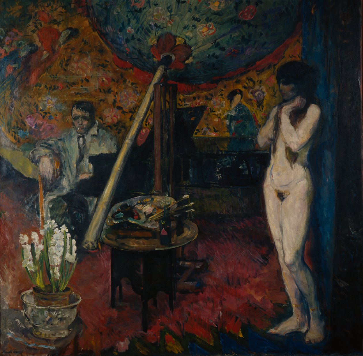 Zelfportret in het atelier door Bernhard Dorotheus Folkestad