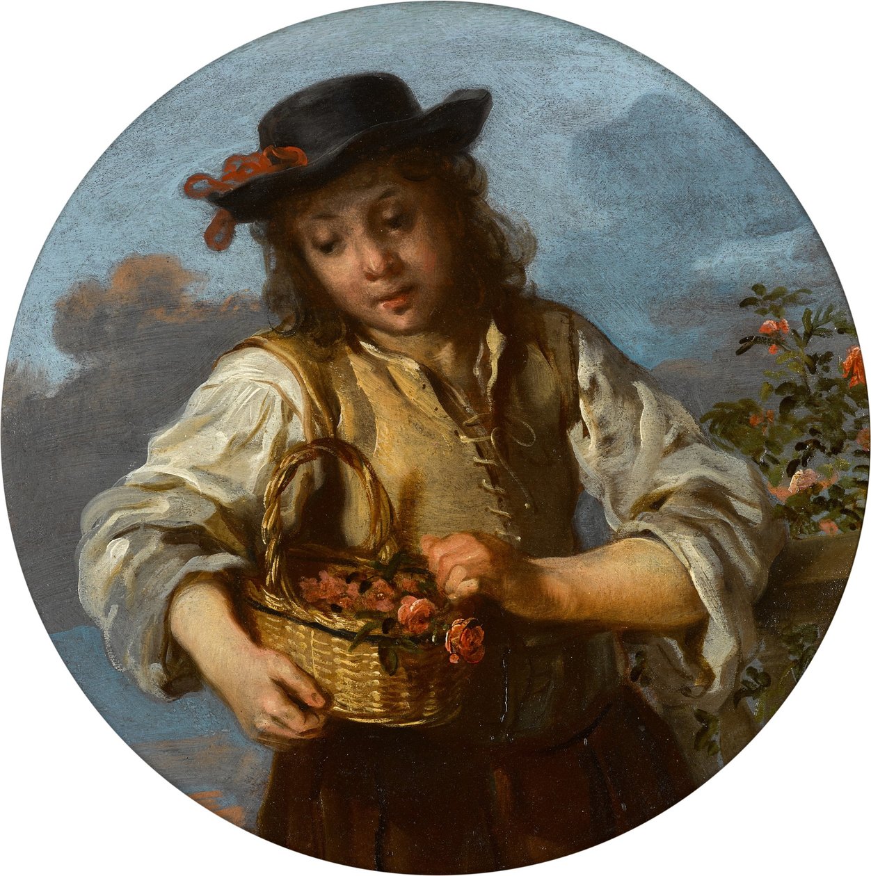 Een jongen met een mand rozen door Bernhard Keil