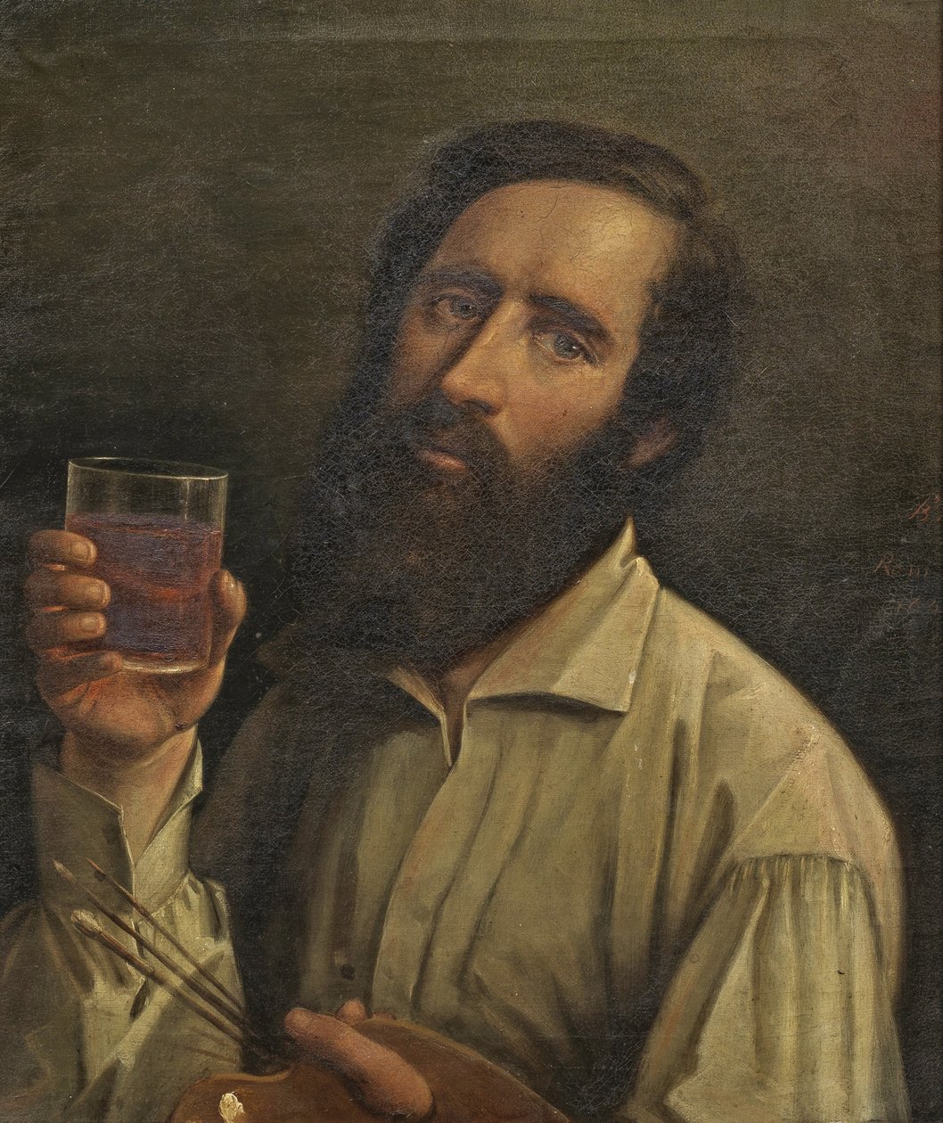 Bernhard Plockhorst - Zelfportret met palet en wijnbeker, 1854 door Bernhard Plockhorst