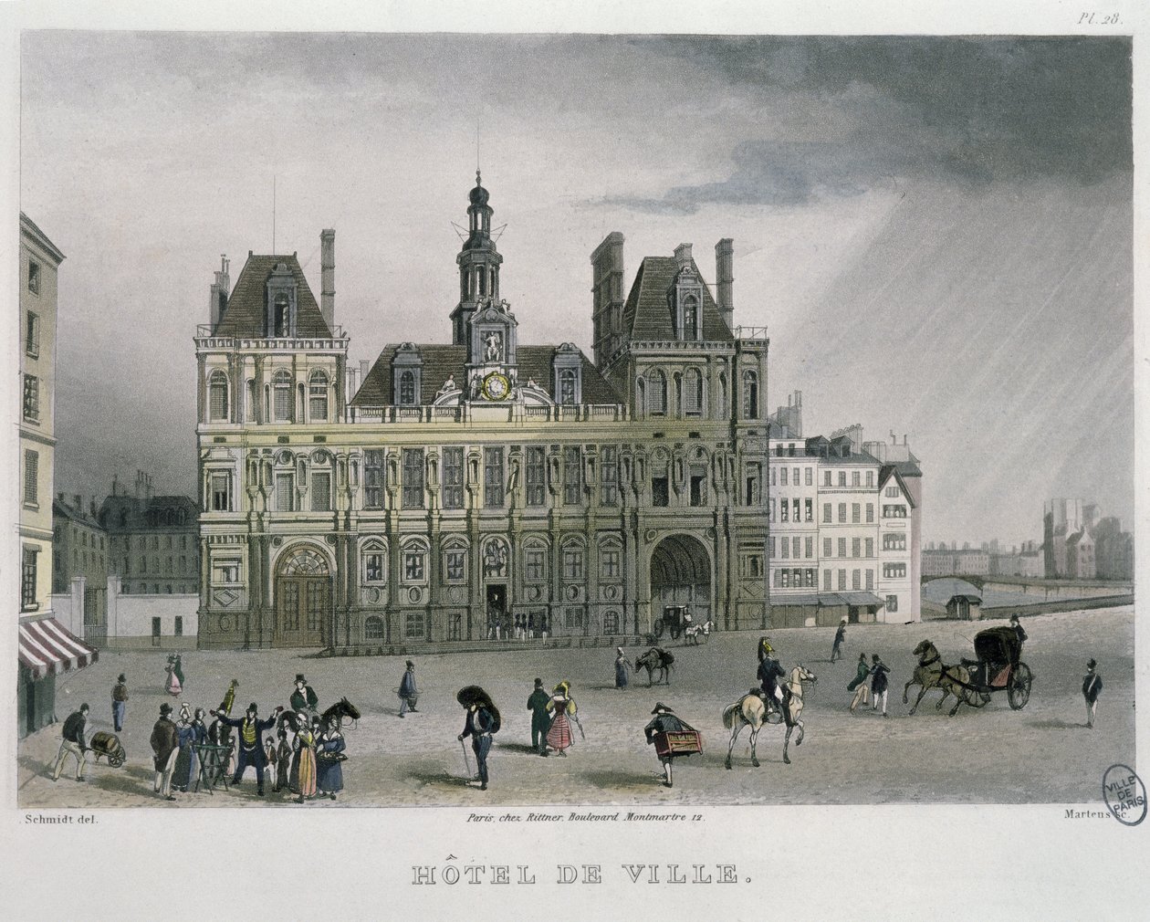 Het stadhuis, Parijs, 1832 door Bernhard Schmidt